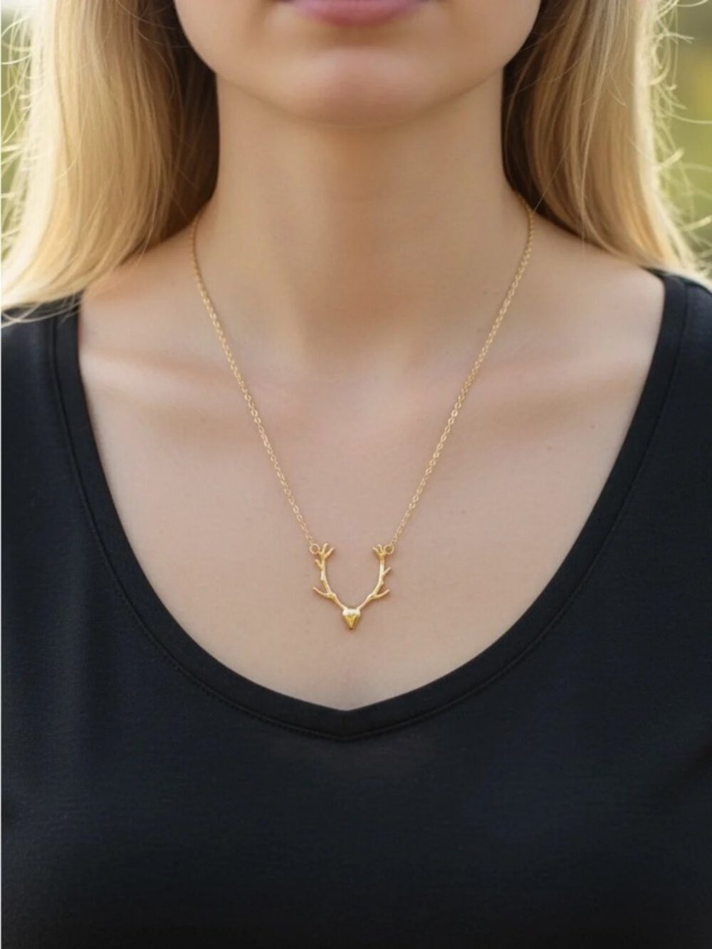 Gold Antler Pendant Necklace